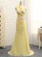 Floor Length Yellow Chiffon Brush Train Sleeveless Beading and Ruching