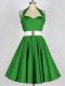 A-line Halter Top Sleeveless Taffeta Knee Length Lace Up Belt Wedding Guest Dresses