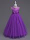Excellent Purple Tulle Zipper Little Girls Pageant Dress Sleeveless Floor Length Lace