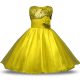 Scoop Sleeveless Toddler Flower Girl Dress Knee Length Bowknot and Belt and Hand Made Flower Yellow Organza and Sequined