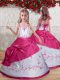 Hot Pink Little Girls Pageant Dress Party and Quinceanera with Embroidery Straps Sleeveless Lace Up