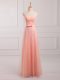 Peach Sleeveless Floor Length Belt Lace Up Bridesmaid Dresses