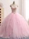 Baby Pink Lace Up Sweet 16 Dresses Beading and Ruffles Sleeveless Brush Train