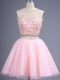 Wonderful Knee Length Lace Up Quinceanera Dama Dress Baby Pink for Prom and Party and Wedding Party with Beading