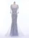 Best Selling Silver Column/Sheath Beading Prom Party Dress Zipper Tulle 3 4 Length Sleeve