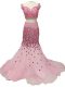 Hot Selling Beading Red Carpet Prom Dress Baby Pink Zipper Sleeveless Brush Train