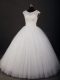Customized Ball Gowns Wedding Dresses White Scoop Tulle Sleeveless Floor Length Zipper