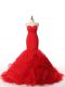 Red Zipper Sweetheart Ruffles Homecoming Dress Tulle Sleeveless Brush Train