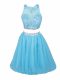 Aqua Blue Scoop Neckline Beading Dress for Prom Sleeveless Side Zipper