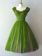 Green Chiffon Zipper Court Dresses for Sweet 16 Cap Sleeves Knee Length Ruching