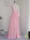 Floor Length Baby Pink Homecoming Gowns Chiffon Long Sleeves Beading
