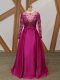 Floor Length Fuchsia Mother of Bride Dresses One Shoulder Long Sleeves Zipper