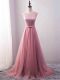 Flirting Brush Train A-line Evening Dress Pink Scoop Tulle Sleeveless Zipper