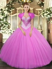 Noble Lilac Lace Up Quinceanera Dress Beading Sleeveless Floor Length