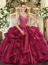 Noble Floor Length Ball Gowns Sleeveless Wine Red Ball Gown Prom Dress Lace Up