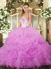 Lilac Quinceanera Dress Military Ball and Sweet 16 and Quinceanera with Beading and Ruffles and Pick Ups Sweetheart Sleeveless Lace Up