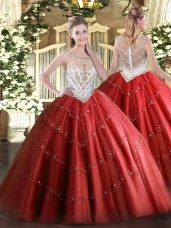 Tulle Sleeveless Floor Length Sweet 16 Quinceanera Dress and Beading and Appliques