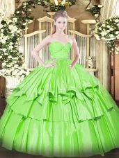 Sleeveless Floor Length Beading and Lace and Ruffled Layers Zipper Sweet 16 Quinceanera Dress with