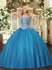 Ball Gowns Sweet 16 Dresses Baby Blue Sweetheart Tulle Sleeveless Floor Length Lace Up