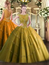 Fashionable Beading and Appliques Sweet 16 Dress Brown Zipper Sleeveless Floor Length