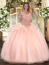 Pretty Peach Sweet 16 Quinceanera Dress Military Ball and Sweet 16 and Quinceanera with Beading Scoop Sleeveless Zipper