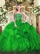 Sleeveless Lace Up Floor Length Beading and Ruffles 15th Birthday Dress