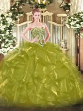 Excellent Olive Green Quinceanera Dress Military Ball and Sweet 16 and Quinceanera with Beading and Ruffles Sweetheart Sleeveless Lace Up