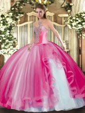 Tulle Sleeveless Floor Length Ball Gown Prom Dress and Beading and Ruffles