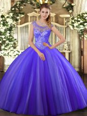 Lavender Sweet 16 Quinceanera Dress Sweet 16 and Quinceanera with Beading Scoop Sleeveless Lace Up