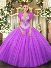 Sweetheart Sleeveless Tulle Quinceanera Dresses Beading Lace Up