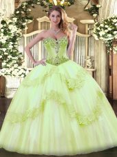 Ball Gowns 15th Birthday Dress Yellow Green Sweetheart Tulle Sleeveless Lace Up