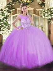Exceptional Lavender Sleeveless Tulle Zipper Quinceanera Gown for Sweet 16 and Quinceanera