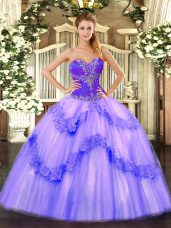 Floor Length Lavender Quinceanera Dress Tulle Sleeveless Beading