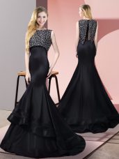 Luxurious Black Bateau Neckline Beading Prom Evening Gown Sleeveless Zipper
