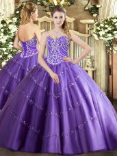 Lavender Sleeveless Tulle Lace Up Quinceanera Gowns for Military Ball and Sweet 16 and Quinceanera