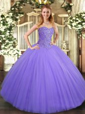 Decent Lavender Sleeveless Tulle Lace Up Quinceanera Gowns for Military Ball and Sweet 16 and Quinceanera