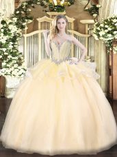 Beading Vestidos de Quinceanera Champagne Lace Up Sleeveless Floor Length