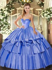 Romantic Blue Lace Up Sweetheart Beading and Ruffled Layers Quinceanera Gowns Organza and Taffeta Sleeveless