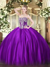 Clearance Purple Sleeveless Satin Lace Up Quinceanera Gowns for Military Ball and Sweet 16 and Quinceanera