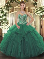 Eye-catching Green Tulle Lace Up Sweet 16 Quinceanera Dress Sleeveless Floor Length Beading and Ruffles