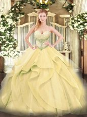 Graceful Gold Sleeveless Tulle Lace Up Sweet 16 Dresses for Military Ball and Sweet 16 and Quinceanera