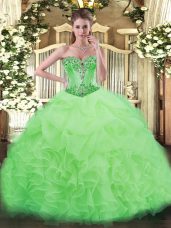 Simple Floor Length Lace Up Quinceanera Gown for Sweet 16 and Quinceanera with Beading and Ruffles and Pick Ups