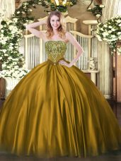 Vintage Floor Length Lace Up Sweet 16 Quinceanera Dress Brown for Military Ball and Sweet 16 and Quinceanera with Beading