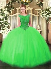 Ball Gowns Quinceanera Dresses Green Scoop Tulle Sleeveless Floor Length Zipper