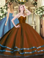 Sleeveless Tulle Floor Length Zipper Quinceanera Dresses in Brown with Ruffled Layers