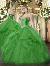 Sweetheart Sleeveless Tulle Sweet 16 Quinceanera Dress Beading and Ruffles Lace Up