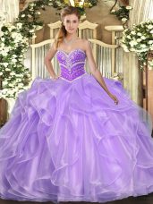 Sleeveless Beading and Ruffles Lace Up 15th Birthday Dress
