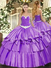 Lavender Organza and Taffeta Lace Up 15 Quinceanera Dress Sleeveless Floor Length Appliques and Ruffled Layers