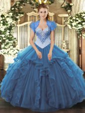 Blue Sweetheart Lace Up Beading Quinceanera Gowns Sleeveless
