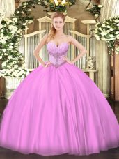 Ideal Lilac Satin Lace Up Sweet 16 Dresses Sleeveless Floor Length Beading